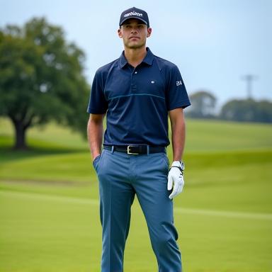 スタイリッシュなゴルフウェアの男性モデル